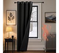 PONY DANCE Thermal Insulated Blackout Door Curtain, 2-Layers Extra Long Cold Insulated 100% Full Blackout Curtain, Waterproof & Windproof Thick Panel for Living Room/French Door, 52x90 inches, Black