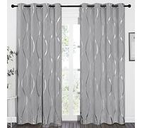 PONY DANCE Thermal Insulated Curtains for Bedroom - Energy Saving Foil Printed Blackout Curtains with Eyelet Door Curtains 84 Inch Drop Panels for Living Room, 52 Inch Wide, Silver Grey, 2 Panels