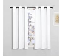 PONY DANCE Thermal White Eyelet Short Curtains for Small Windows Light Filtering Noise Reducing Energy Saving Curtains for Kids Bedroom Kitchen, W 34" x L 45", 2 Panels, Pure White