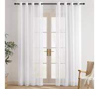 PONY DANCE Voile Curtains White Semi-Transparent 2 Pieces White Curtains Living Room Linen Look Curtain Semi-Transparent Curtain with Eyelets, 55 x 87 Inch Drop