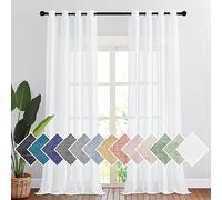 PONY DANCE Voile Curtains - White Window Curtain with Eyelets Voile Effect Home Decoration Light Filtering Soft Half Transparent, L 140 x H 260 cm, 2 Pcs