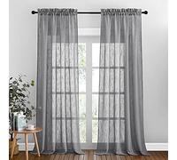 PONY DANCE Voile Curtains with Rod Pocket - Long Voile Curtains Decoration for Modern Living Room, 2 Panels, 132 x 240 cm (W x L), Dark Grey