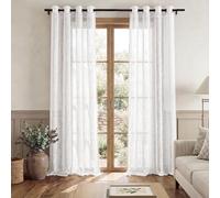 PONY DANCE White Net Curtains 90 Drop Pair - 66x90 inches Linen Look Voile Curtains Extra Wide Sheer Panels for Living Room/Bedroom/Patio Door, Eyelet Top Semi Translucent Privacy Sheer, Set of 2