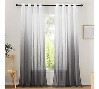 PONY DANCE White Semi-Transparent Gradient Grey Curtains Set of 2 H 96 x W 55 inch Modern Linen Look Voile Curtains Living Room Bedroom