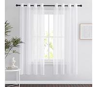 PONY DANCE White Sheer Curtains - Transparent Eyelet Net Curtain Drapes with Breathable Fabric for Home Decoration, Sold as 2 pieces, 55-inch Wide by 68-inch Drop, White