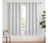PONY DANCE White Short Curtains for Window - Thermal Insulated Energy Saving Curtain & Drapes with Silver Rings for Kids Bedroom, 52 in Width by 63 Inch Drop, Greyish White, 1 Pair