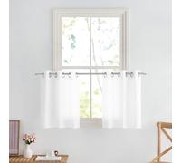 PONY DANCE White Voile Curtains 24 Drop Pair, Non-See-Through Cat Proof Window Net Curtains for Kitchen/Cafe Privacy Protect Eyelet Sheer Panels for Small Windows, 29 Inch Wide Per Panel, Set of 2