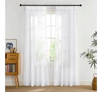 PONY DANCE White Voile Curtains 72 Drop Pair - Pencil Pleat Window Net Curtains, White Sheer Panels for Living Room, Triple Drawstring for Easy Hanging, Set of 2, 55x72 inches