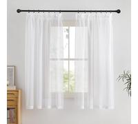 PONY DANCE White Voile Curtains - Net Curtains for Bedroom Linen Look Sheer Light Filter Thick Small Windows Curtain for Bathroom, 2 Pieces, W 52 inch by L 63 inch, 140CM x 160CM