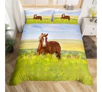 Pony Double Duvet Cover Sets Prairie Animals Bedding Set 3D Print Quilt Cover 200x200 cm Soft Microfiber Lightweight with Zipper Closure and 2 Pillowcases d-1078