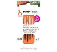 Pony Hand Sewing Needles: Chenille: Black with White Eye: Size 18-22