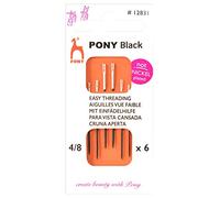 Pony Hand Sewing Needles: Easy Threading: Black with White Eye: Size 4-8