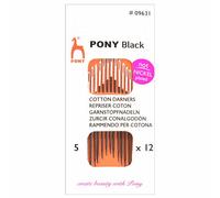 Pony Hand Sewing Needles: Short Darners: Black with White Eye: Size 1-5