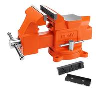 Pony Heavy Duty Bench Vise, 5-inch Jaw Width 4-inch Opening, Swivel Base with Anvil, Utility Combination Pipe Home Vise for Woodworking, One-Pair Jaw Pad Included