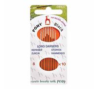 Pony - Pony Black Long Darners Matte Finish (No. 8) Hand Sewing Needles with White Eye - 10 Needles