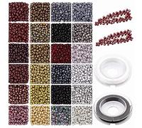 Pony Seed Beads 4mm 6/0 1920pcs Small Craft Beads Glass Seed Beads with 2 Roll Elastic Strings, 24 Color Friendship Bracelet Beads Jewelry Making Kit for DIY Bracelets Necklaces Earrings (M18)