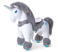 PonyCycle Advanced Model Y Kids Ride on Unicorn with Brake, Grey Unicorn Ride on Toy for Girls 3-4 years old, Plush Rideable Unicorn on Wheels with Sounds, for Children - Y356