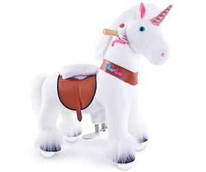 PonyCycle Mechanical Ride On Unicorn Hobby Horse Toy with Wheels Classic Model U Plush Walking Animal Rideable Unicorn for Toddlers Ages 3-4 Indoor Outdoor Riding unicorn Toy White Ux304