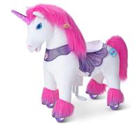 PonyCycle Unicorn Ride on for Toddlers Ages 3-4, Pink Plush Unicorn Riding Toy with Sounds, Indoor & Outdoor Model Y Rideable Unicorn on Wheels with Brake for Kids - Y352