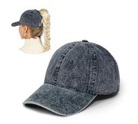 Ponyflo Women's Vintage Wash Ponytail Baseball Cap, Jessie Dark Denim, One Size