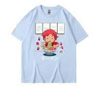 Ponyo on The Cliff Anime Ponyo T-Shirt Sousuke Sousuke Tee Casual Round Neck Short Sleeve Sweatshirt Tops Light Blue