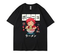 Ponyo on The Cliff Anime Ponyo T-Shirt Sousuke Sousuke Tee Casual Round Neck Short Sleeve Sweatshirt Tops Black