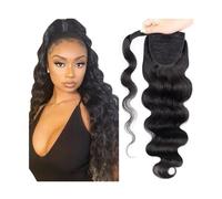 Ponytail 10-24 Inch Human Hair Ponytail Extension Clip in Remy for Black Woman Wrap Around Long Wavy Curly Hairpieces Hairstyle(16inch 100g)