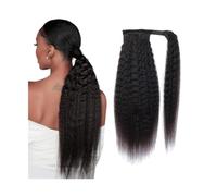 Ponytail 10-24 Inch Long Yaki Straight Ponytail for Black Women Real Human Hair Wrap Around Extensions with Magic Paste, Clip in Remy Hairstyle(20inch 100g)