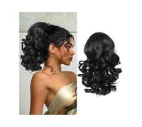 Ponytail 10 Inch Short Wave Curly Drawstring Ponytail Extensions Synthetic Fibre Clip In Hair for Daily Use Hairstyle(#1B)