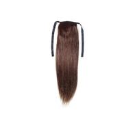 Ponytail 100% Human Hair 50cm Long Straight Ponytail Strap Extension Wrap Around for Women Hairstyle(Dark brown)