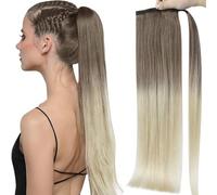 Ponytail, 100% Remy Human Hair Magic Tie Ponytail Extension(Chestnut+gold)