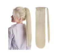 Ponytail 12-22 Inch Long Straight Ponytail Wrap Around Hairpiece #60 Platinum Blonde Human Hair Extension Clip in Extensions Hairstyle(22 inches)
