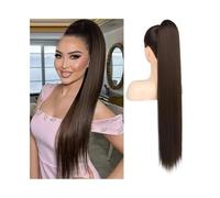 Ponytail 12-26 Inch Long Ponytail Hair Extensions #2 Dark Brown Color Straight Drawstring Remy Human Extension Hairstyle(22inches)