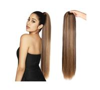 Ponytail 16-26 Inch Drawstring Ponytail Extension Straight Human Hair Clip in Piece #P4/27 Brazilian Remy Ponytails Hairpieces for Women Hairstyle(22inches)