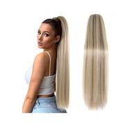 Ponytail 16-26 Inch Long Straight Drawstring Ponytail P8/613 Golden Brown Mix Blonde Human Hair Clip In Hairpieces for Women Hairstyle(26inches)