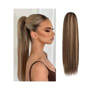 Ponytail 16-26 Inch Straight Drawstring Ponytail #4/27 Highlight Human Hair Extensions Clip in Remy Pieces for Women Hairstyle(18inches)