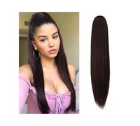 Ponytail 16"-26" Long Straight Ponytail Extension #2 Dark Brown Human Hair Drawstring Brazilian Clip in Hairstyle(22inches)
