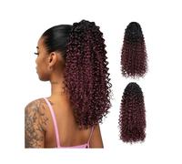Ponytail 16 Inch Kinky Curly Drawstring Ponytail Synthetic Fiber Clip In for Women Thick Afro Curl Natural Looking Hairpiece Hairstyle(1BTT118)