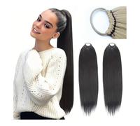 Ponytail, 24 Inch Rubber Tendon Hair Loop Long Straight Hair Chemical Fiber Pony Tail Woven Synthetic Fiber Wig Ponytail Extension(Golden yellow)