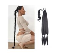 Ponytail 26/34 Inch Long Braided Ponytail Extension with Hair Tie Yaki Straight Wrap Around Natural Soft Synthetic Piece for Women Daily Wear Hairstyle(Black,34inches)