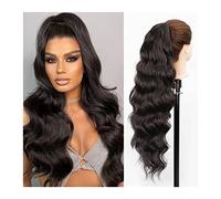 Ponytail 26" Long Body Wavy Extension Synthetic Heat Resistant Hair Extensions Hairpiece for Women Girls Drawstring Ponytail Natural Soft Clip in Ponytail Hair Extensions(Cool Dark Brown)