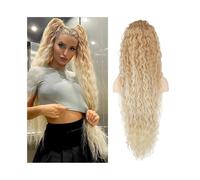 Ponytail 27T613 Blonde Curly Drawstring Ponytail Extension 36 Inch Long Multi Layered Synthetic Hair Piece Hairstyle