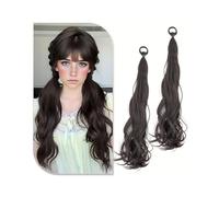 Ponytail 2PCS Synthetic Ponytail Extension with Elastic Tie 22 Inch Long Natural Wavy Pony Tail Fake Hairpieces for Women Hairstyle(4)