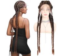 Ponytail, 32inch Lace Front Box Braided Wig Hand Made Synthetic Ponytail Extension(Brown)
