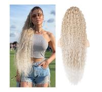 Ponytail 36 Inch Long Drawstring Ponytail Extension Synthetic Lightweight Natural Wavy Fake Pony Tails Multi Layered Hairpiece Hairstyle(15T60)