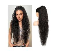 Ponytail 36 Inch Long Drawstring Ponytail Extension Synthetic Lightweight Natural Wavy Fake Pony Tails Multi Layered Hairpiece Hairstyle(Natural black)