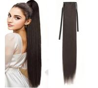 Ponytail 85CM Clip in Ponytail Extension Wrap Around Long Straight Pony Tail Hair Synthetic Hairpiece for Women Heat Resistant Hairstyle(Bruin)