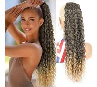 Ponytail, African Wig Women’s Ponytail, Drawstring Net Pocket, Deep Curly Hair, Chemical Fiber(Light brownish gold)