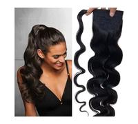 Ponytail Around Drawstring Head Wear Hairpiece for Women Body Wave Ponytail Human Hair Clips in Brazilian Remy Extension Wrap Hairstyle(Black,12inches)