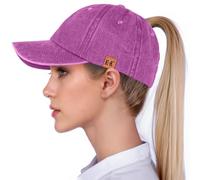 Ponytail Baseball Caps for Women - Washed High Pony Caps, Solid Color Cotton Adjustable Trucker Dad Cap Classic Vintage Denim Baseball Hats High Bun Pony Sun Caps for Women Ladies Outdoor (Rose)